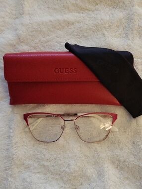 GUESS Reddish Pink and Gold Women's Fashion Eyeglass CATEYE FramesONLY